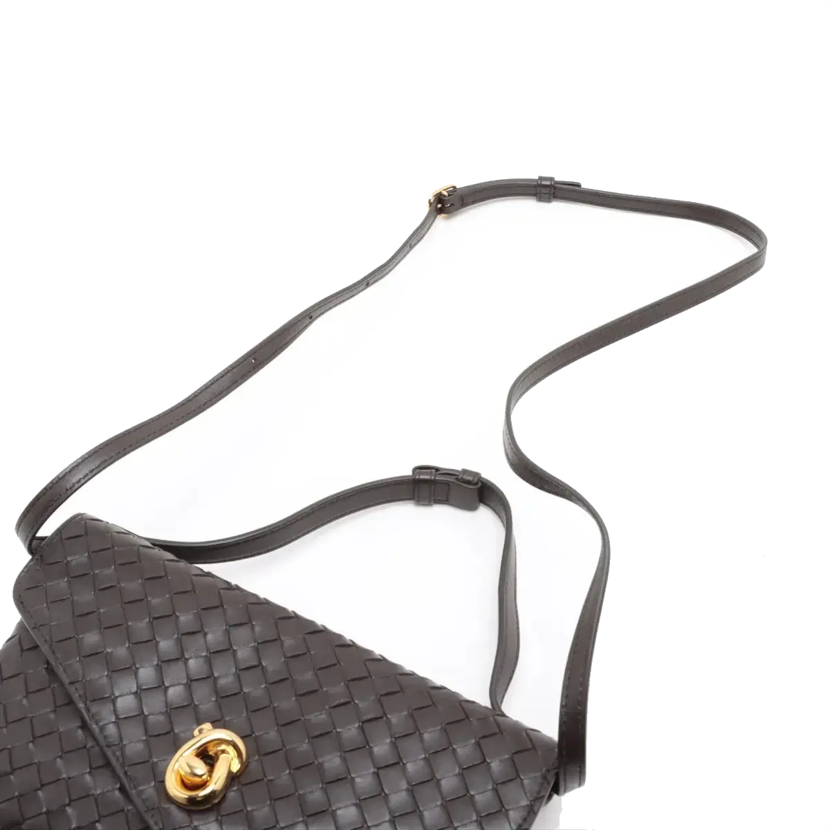 Pre-Loved Andiamo Crossbody Bag Intrecciato Leather Small with Gold Hardware, Dark Brown