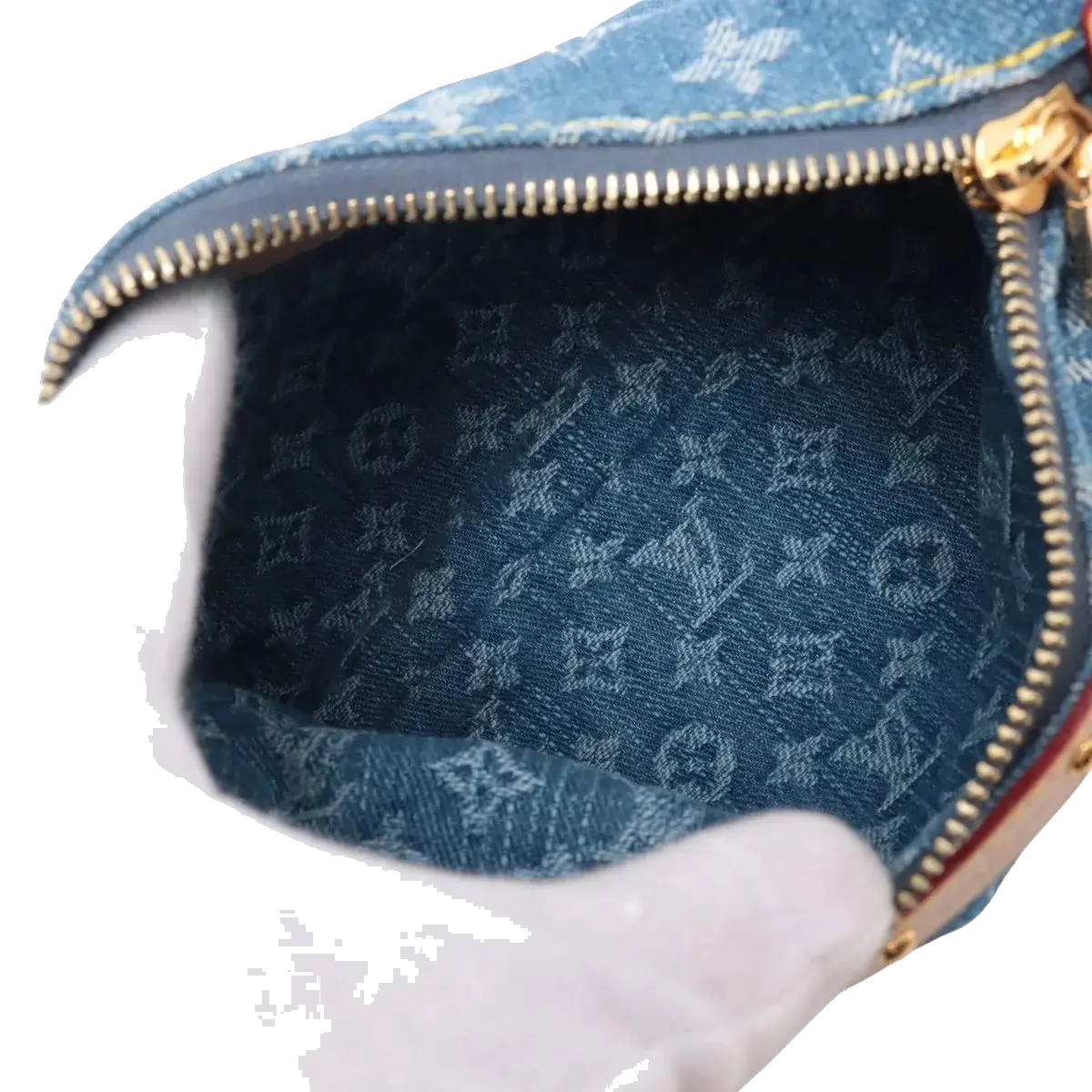 Pre-Loved Pochette Accessoires Pochette Monogram Denim with Gold Hardware, Blue