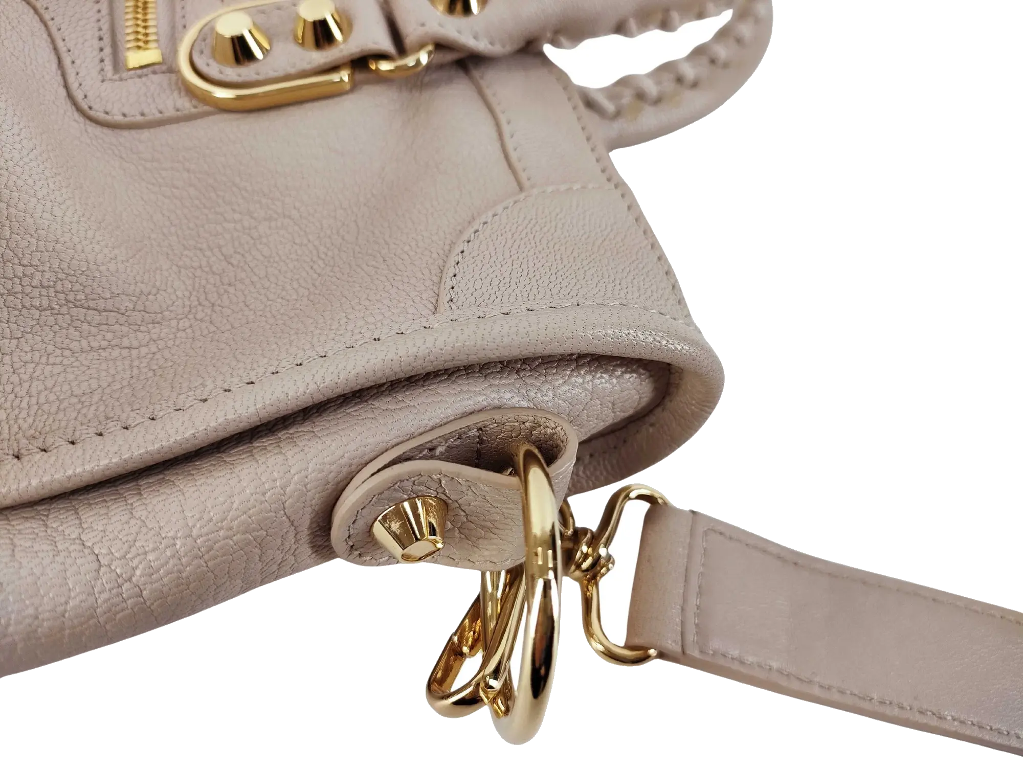 Pre-Loved Classic City Handbag Leather Small with Gold Hardware, Beige
