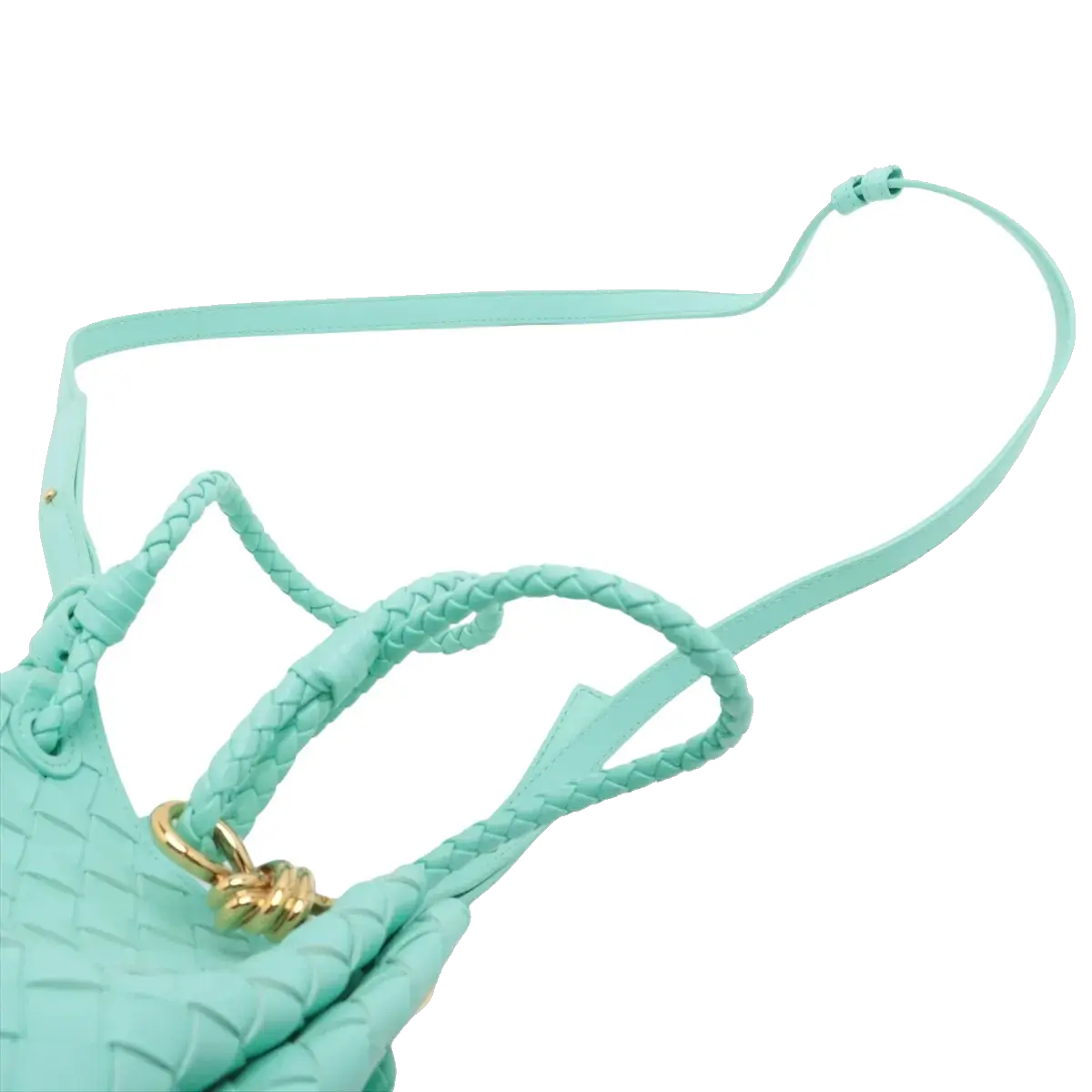 Pre-Loved Andiamo Handbag Intrecciato Leather Mini with Gold Hardware, Mint Green