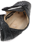 Pre-Loved Veneta Shoulder Bag Intrecciato Leather Medium with Gold Hardware, Black