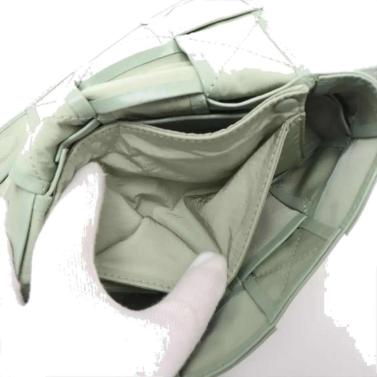 Pre-Loved Cassette Crossbody Bag Intrecciato Leather Mini with Silver Hardware, Sage Green