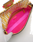 Pre-Loved Baguette Shoulder Bag FF Vertigo Coated Canvas with Gold Hardware, Yellow and White