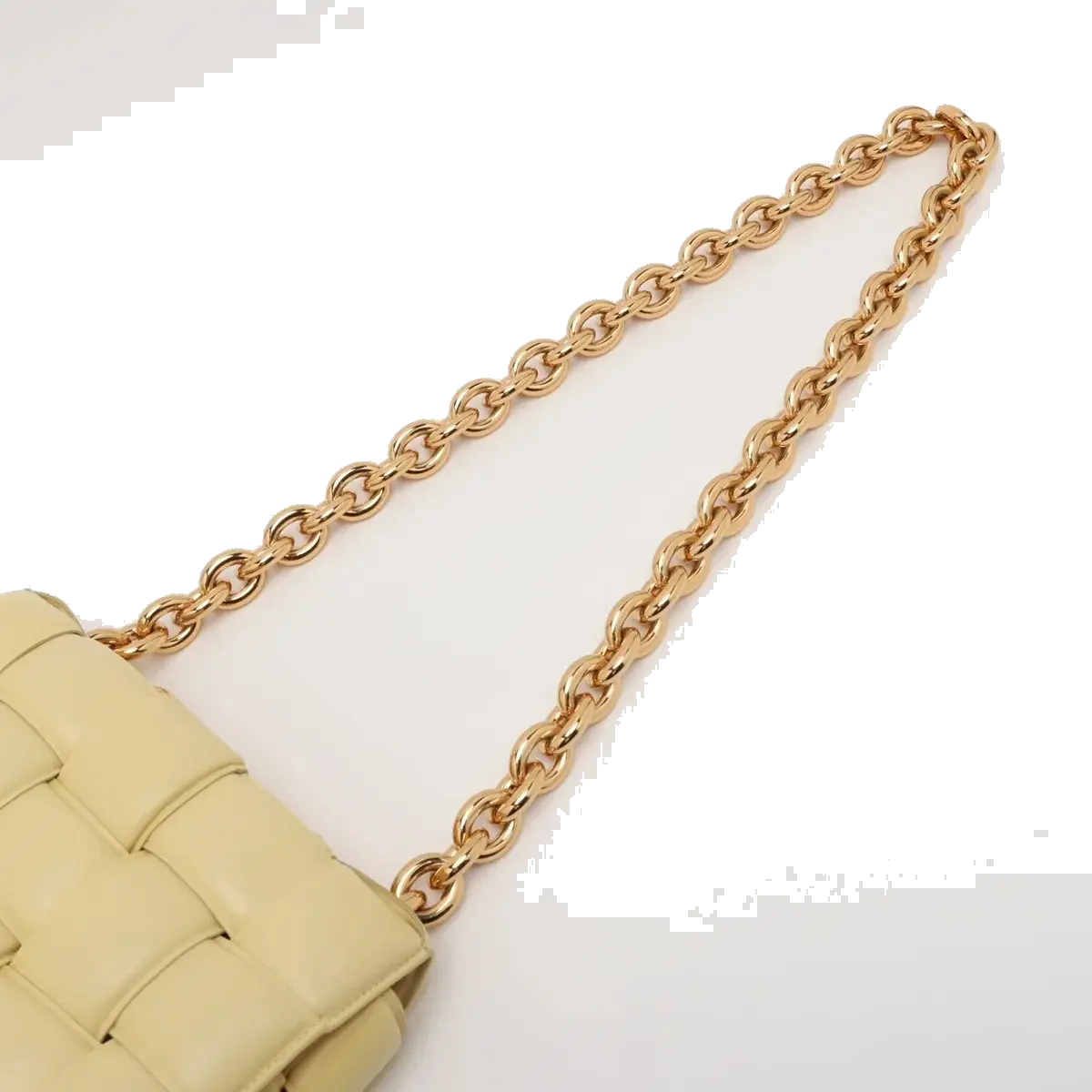 Pre-Loved Chain Cassette Shoulder Bag Intrecciato Leather with Gold Hardware, Pale Yellow