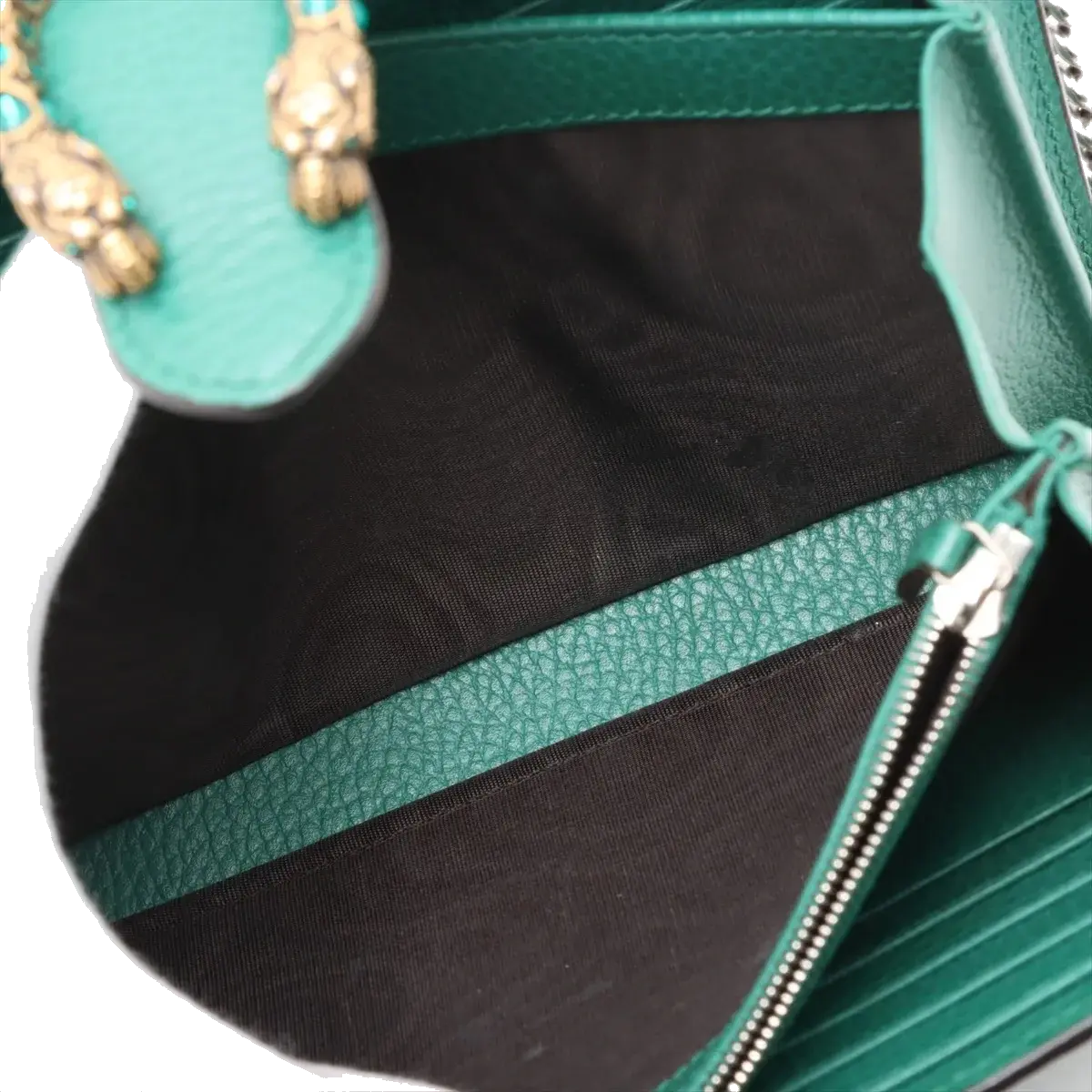 Pre-Loved Dionysus Wallet on Chain Crossbody Bag Leather Mini with Aged Gold and Silver Hardware, Green