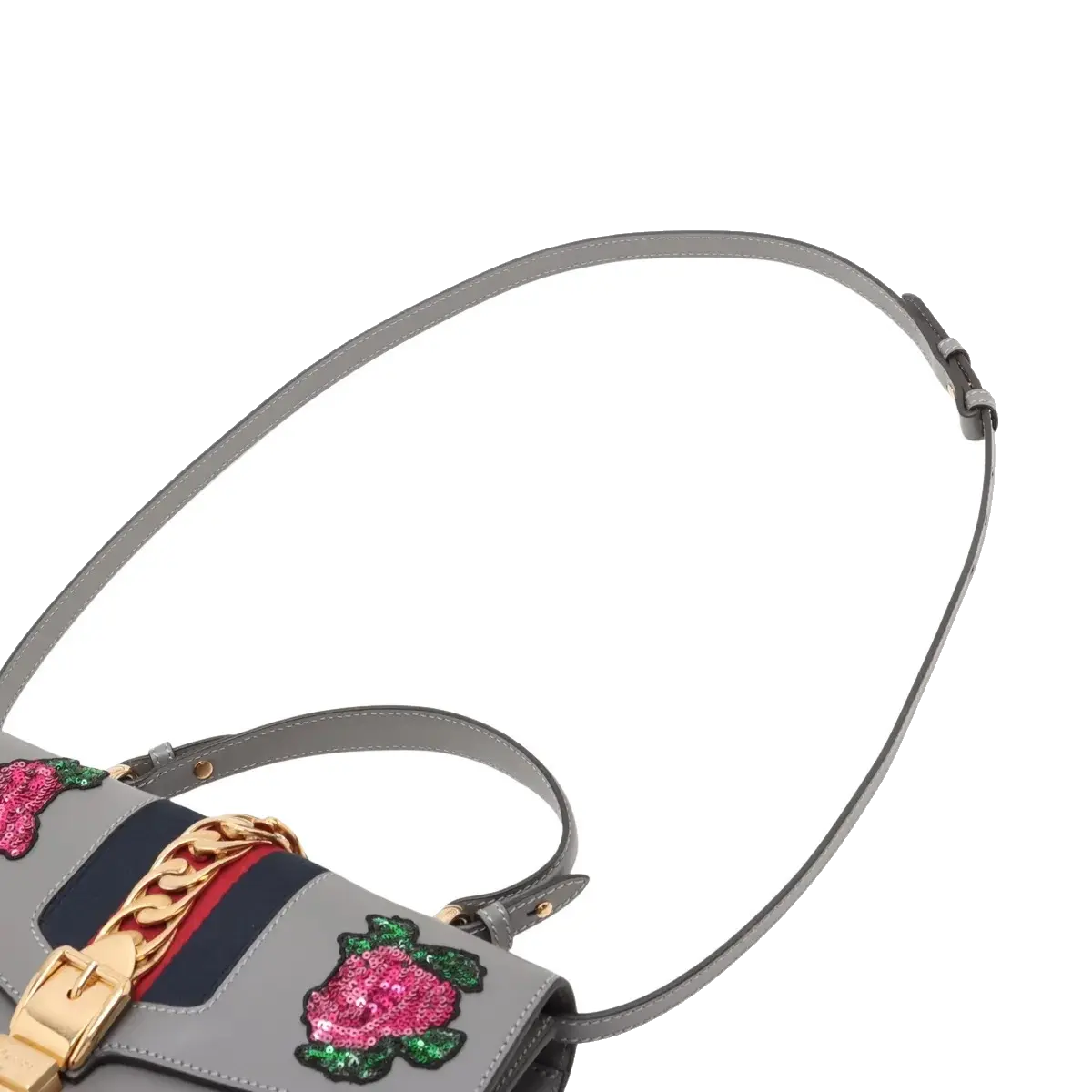 Pre-Loved Sylvie Handbag Floral Leather Medium with Gold Hardware, Gray