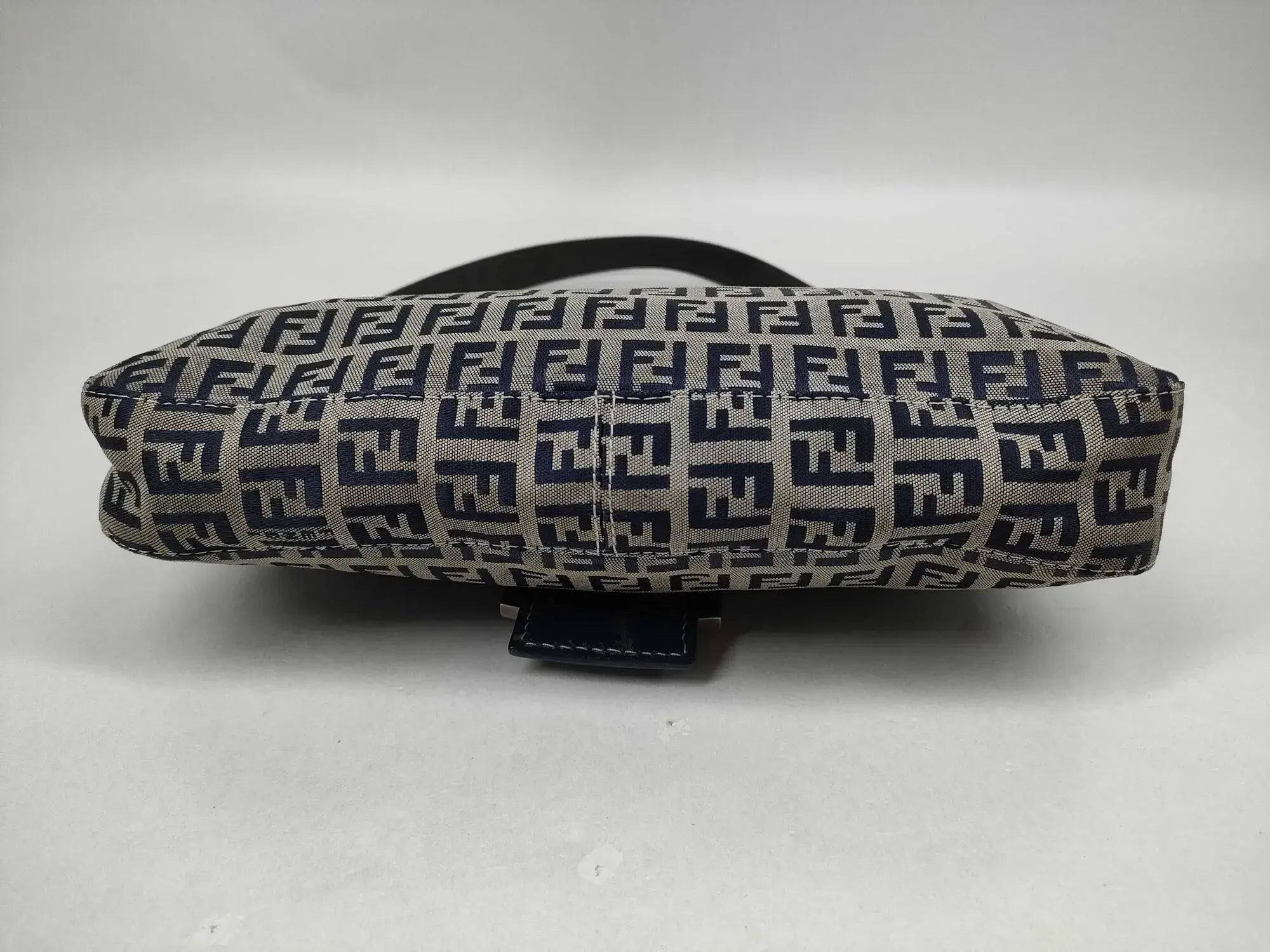 Pre-Loved Mamma Baguette Shoulder Bag Zucchino Canvas Coated with Silver Hardware, Navy and Grey