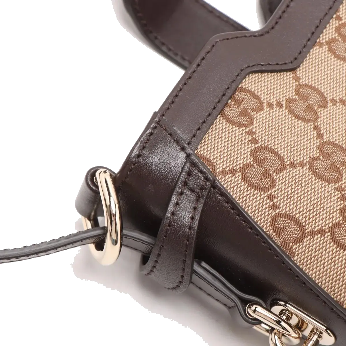 Pre-Loved Jackie Crossbody Bag Monogram Coated Canvas Mini with Gold Hardware, Beige Brown