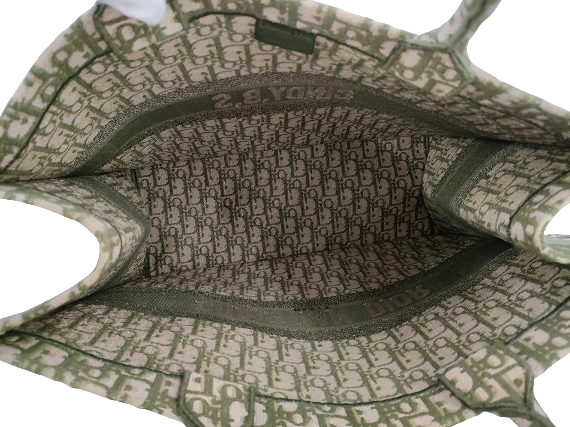 Pre-Loved Book Tote Tote Oblique Embroidered Canvas Large, Green and Beige