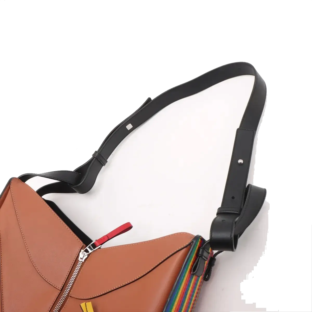 Pre-Loved Hammock Shoulder Bag Striped Leather Medium with Silver Hardware, Tan with Rainbow Multicolor