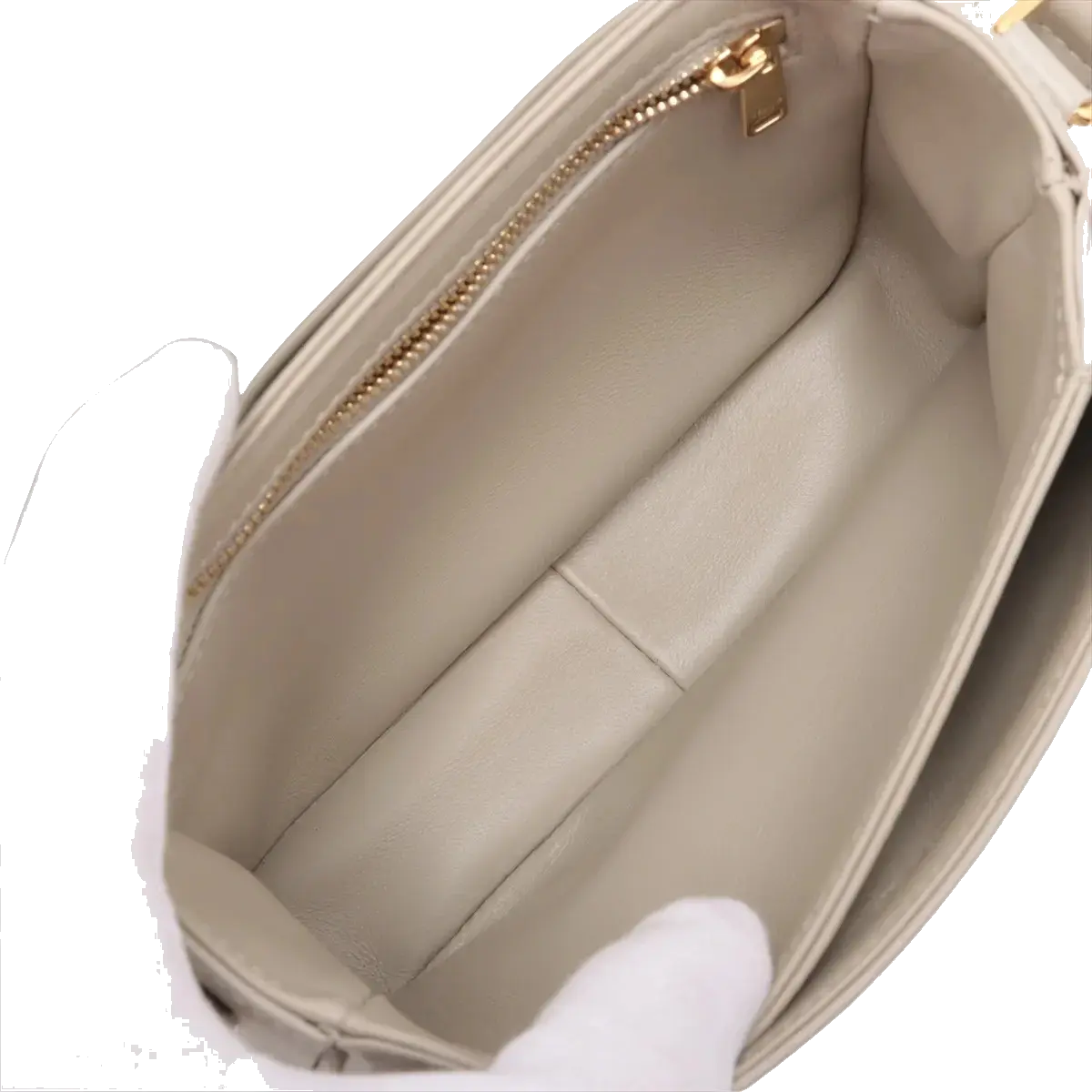 Pre-Loved Triomphe Shoulder Bag Leather Teen with Gold Hardware, Greige