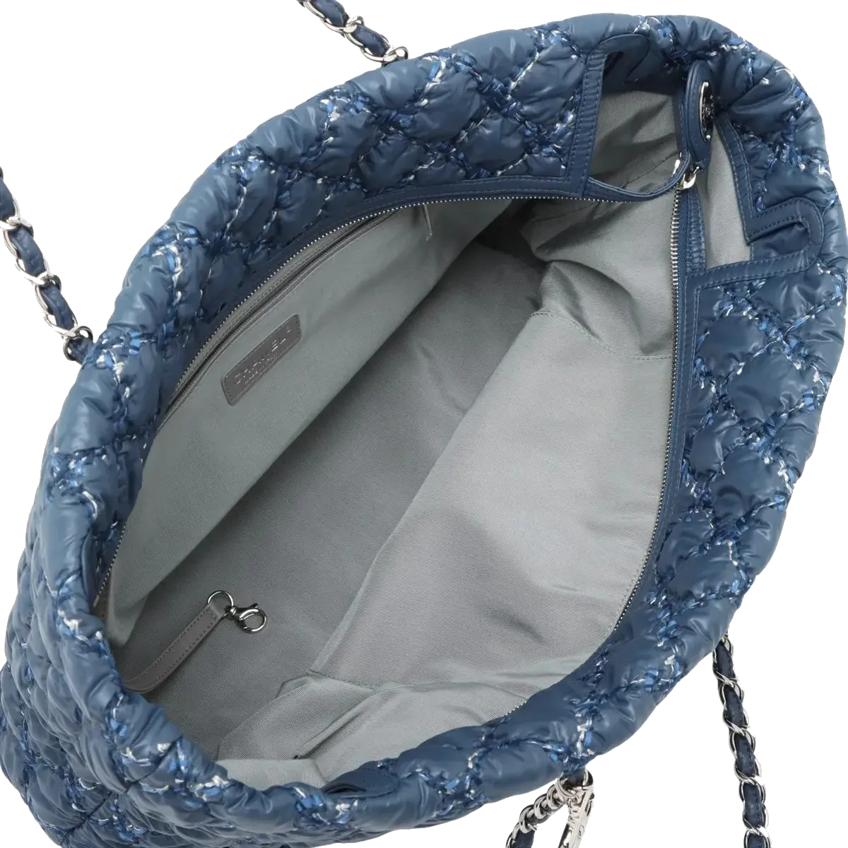 Pre-Loved Tweed on Stitch Bubble Quilt Tote Quilted Nylon with Silver Hardware, Blue