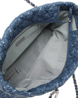 Pre-Loved Tweed on Stitch Bubble Quilt Tote Quilted Nylon with Silver Hardware, Blue