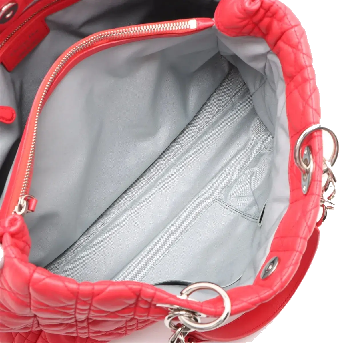 Pre-Loved Lady Dior Soft Shopping Tote Cannage Leather Large with Silver Hardware, Red