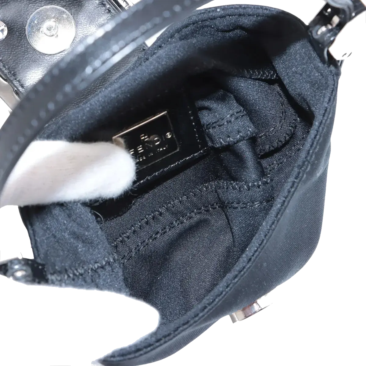 Pre-Loved Mini Mamma Baguette Shoulder Bag Canvas Plain Mini with Silver Hardware, Black