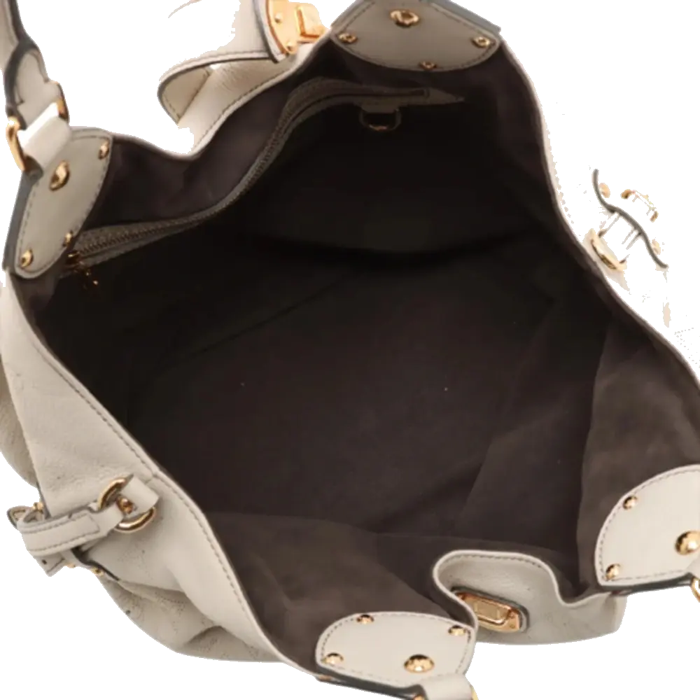 Pre-Loved Mahina XL Shoulder Bag Monogram Leather XL with Gold Hardware, Off-White
