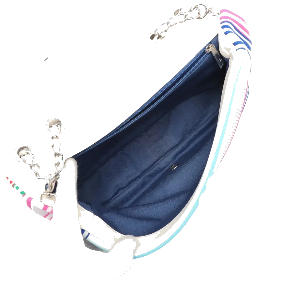 Pre-Loved Coco Stripe Flap Shoulder Bag Striped Canvas with Silver Hardware, Multicolor