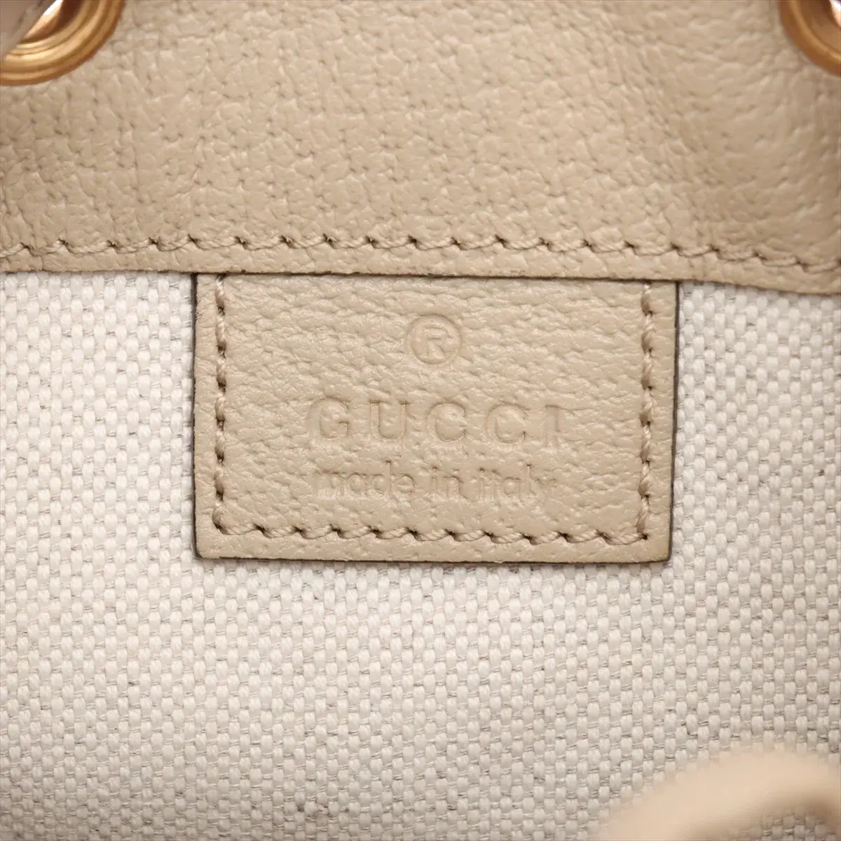 Pre-Loved Ophidia Bucket Bag GG Supreme Coated Canvas Mini with Gold Hardware, Beige / White