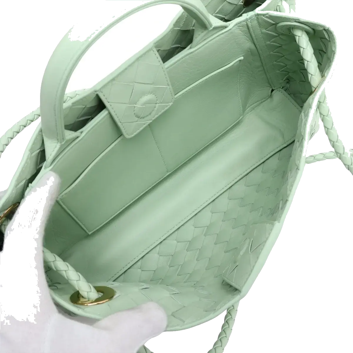 Pre-Loved Andiamo Tote Intrecciato Leather Small with Gold Hardware, Mint Green