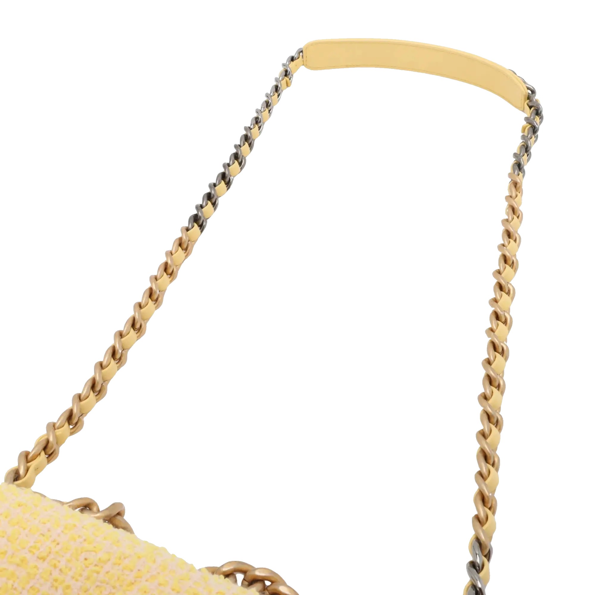 Pre-Loved Chanel 19 Shoulder Bag Quilted Tweed Small with Mixed Hardware, Yellow