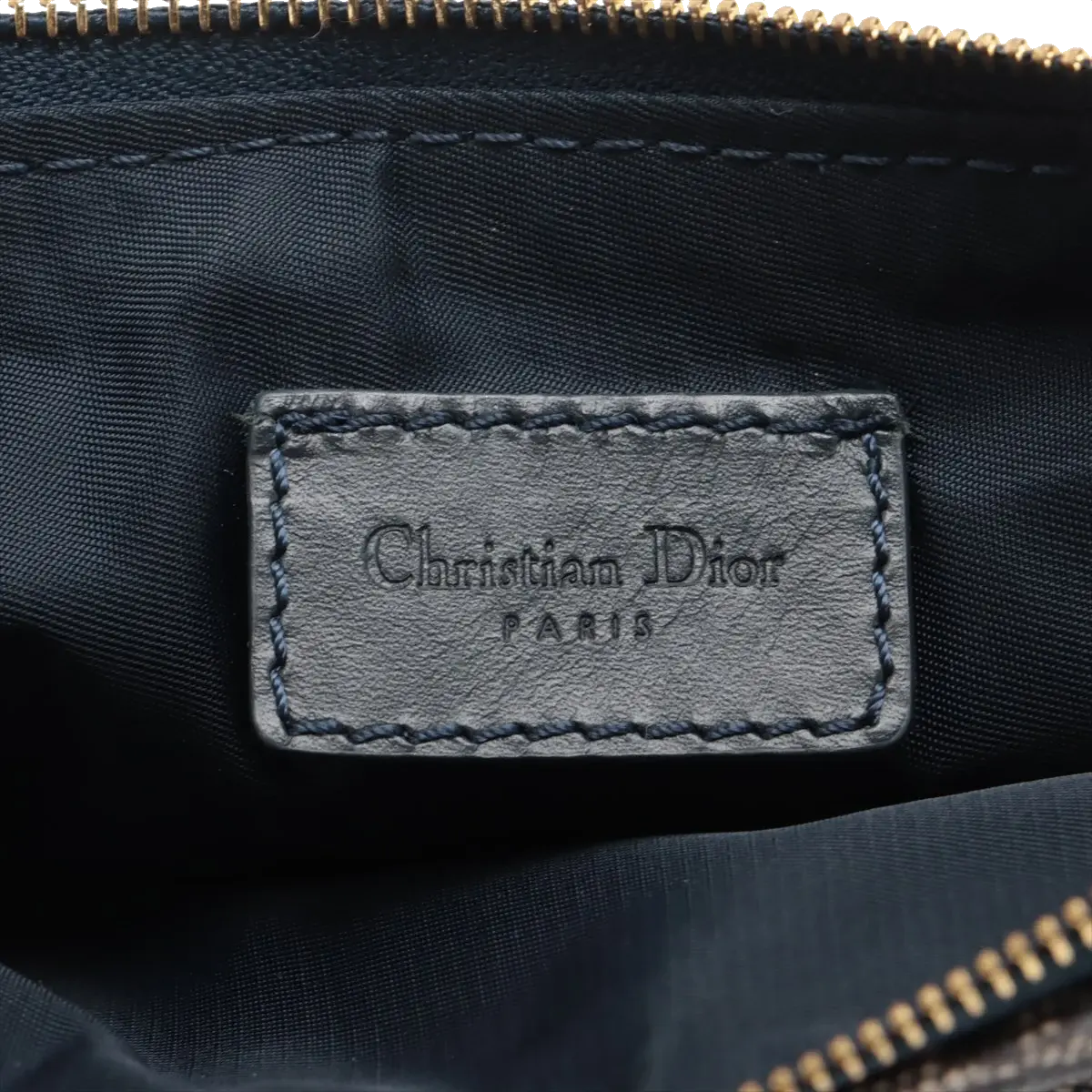 Pre-Loved Saddle Pochette Shoulder Bag Oblique Coated Canvas Mini with Gold Hardware, Navy Blue