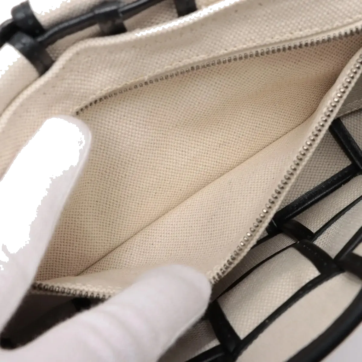 Pre-Loved Cassette Crossbody Bag Intrecciato Canvas with Silver Hardware, Cream