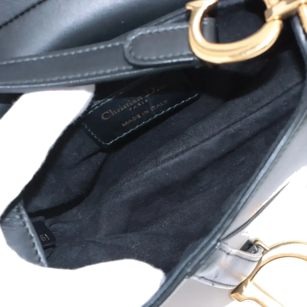 Pre-Loved Saddle Shoulder Bag Leather Mini with Gold Hardware, Black