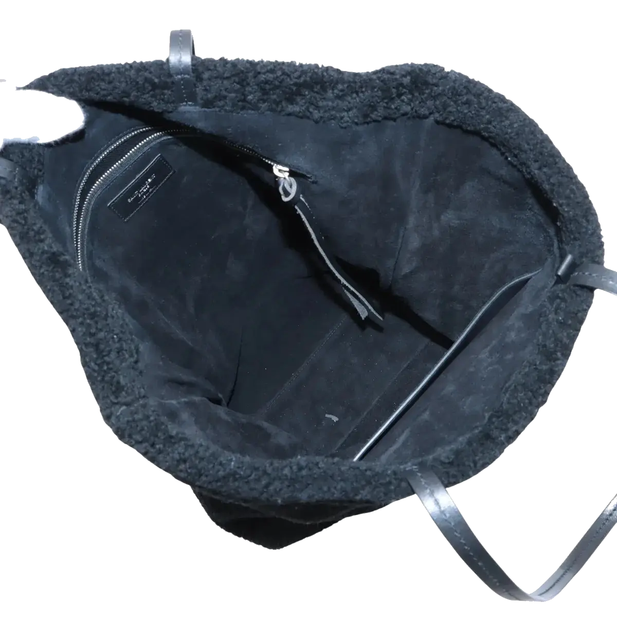 Pre-Loved Shopping Tote Shearling with Silver Hardware, Black