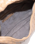 Pre-Loved Veneta Shoulder Bag Intrecciato Leather Medium with Silver Hardware, Beige