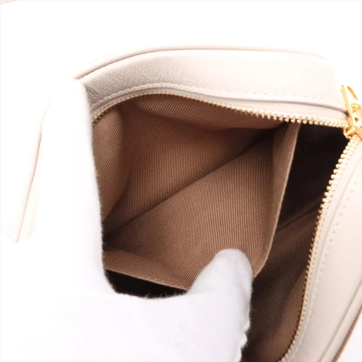 Pre-Loved Check Camera Bag Crossbody Bag Check Canvas Small with Gold Hardware, Beige Check / Cream