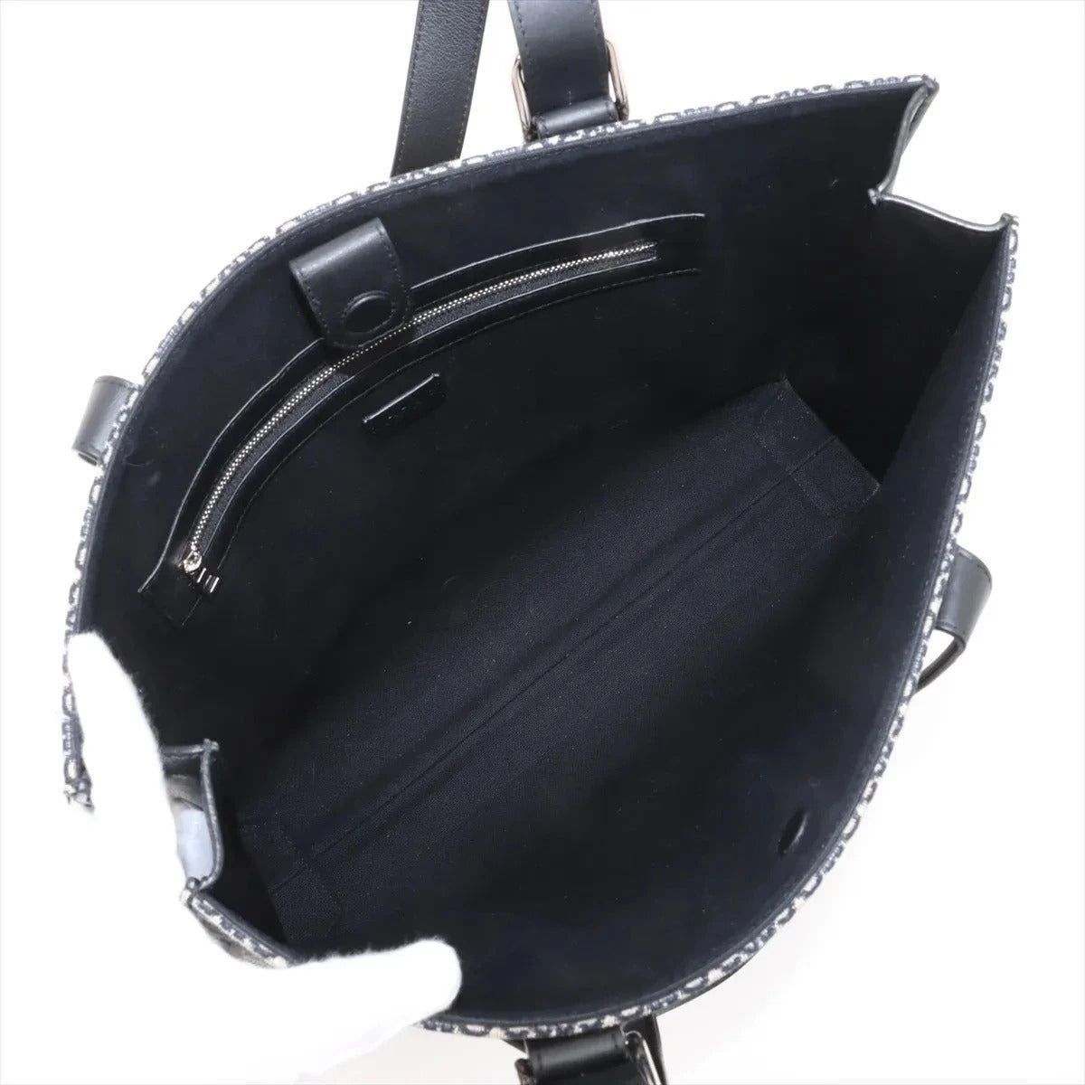 Pre-Loved Cushion Anagram Tote Tote Anagram Canvas Coated with Silver Hardware, Grey and Navy