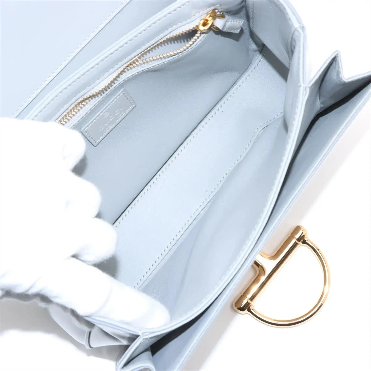 Pre-Loved Hook Shoulder Bag Leather Small with Gold Hardware, Light Grey
