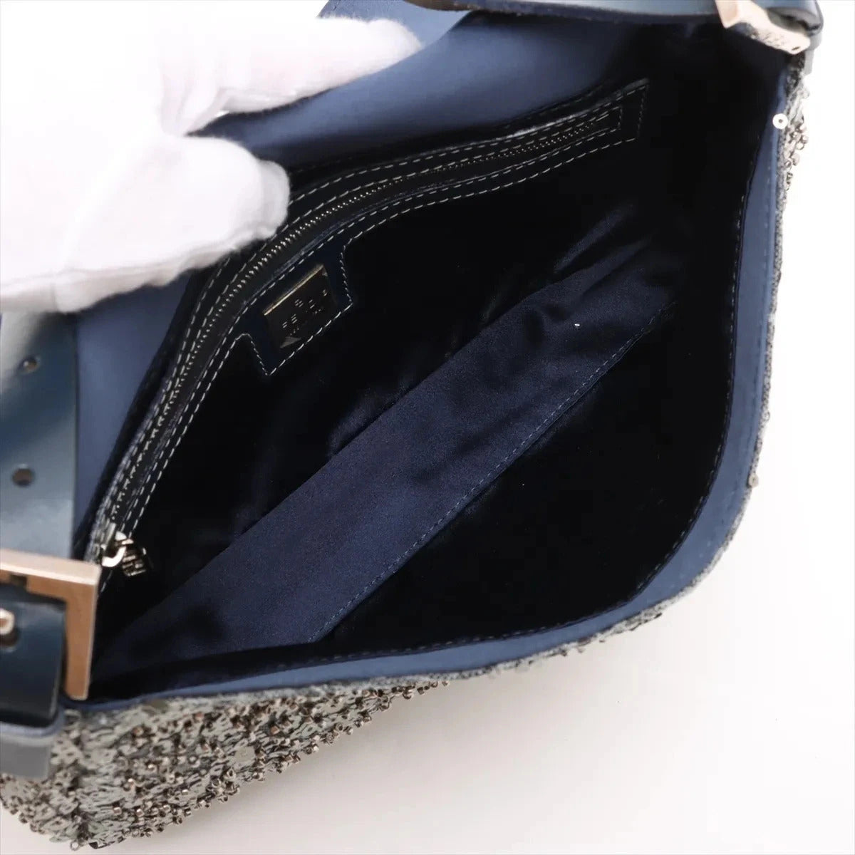 Pre-Loved Mamma Baguette Shoulder Bag Sequined with Silver Hardware, Silver