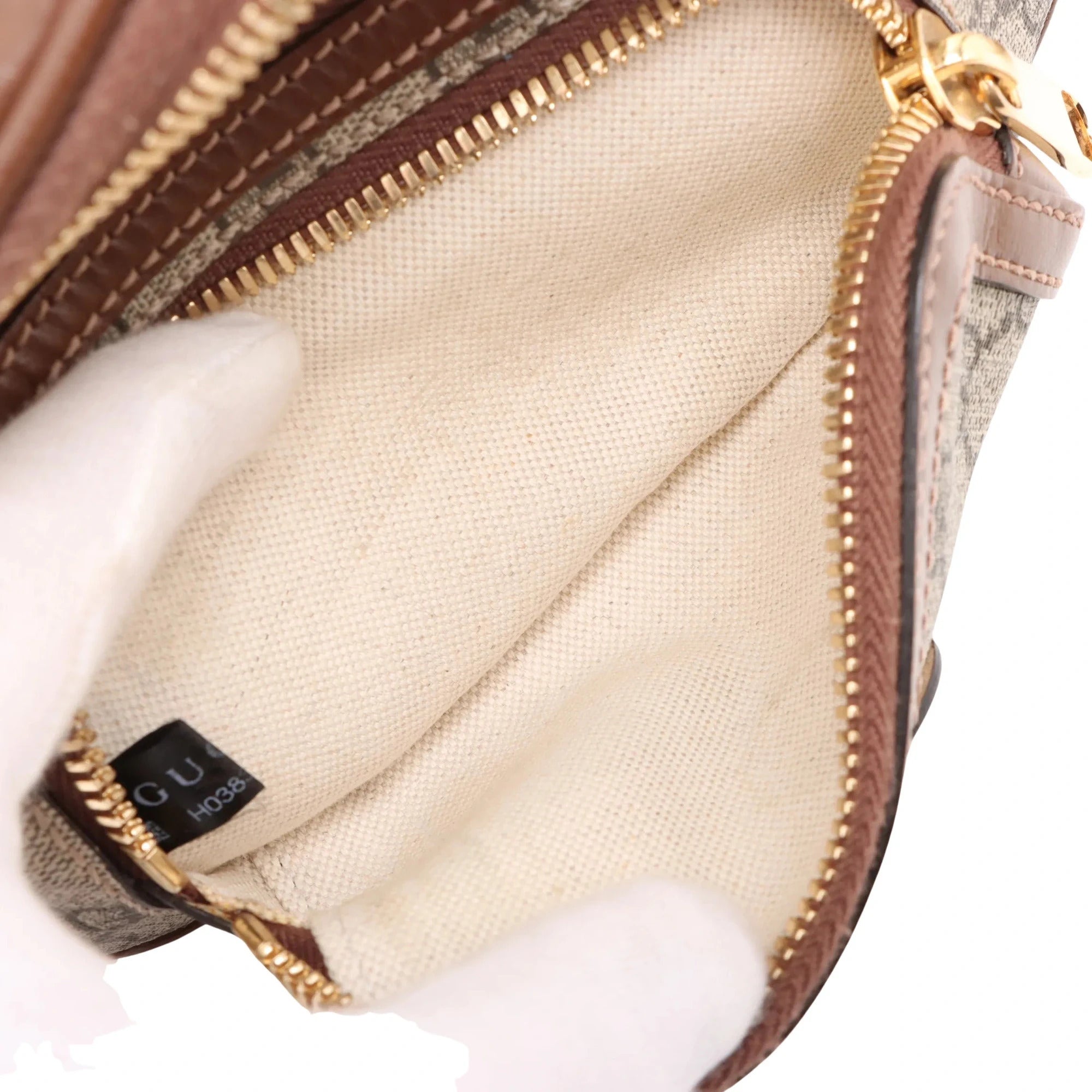 Pre-Loved GG Supreme Belt Bag Monogram Coated Canvas with Gold Hardware, Beige and Ebony