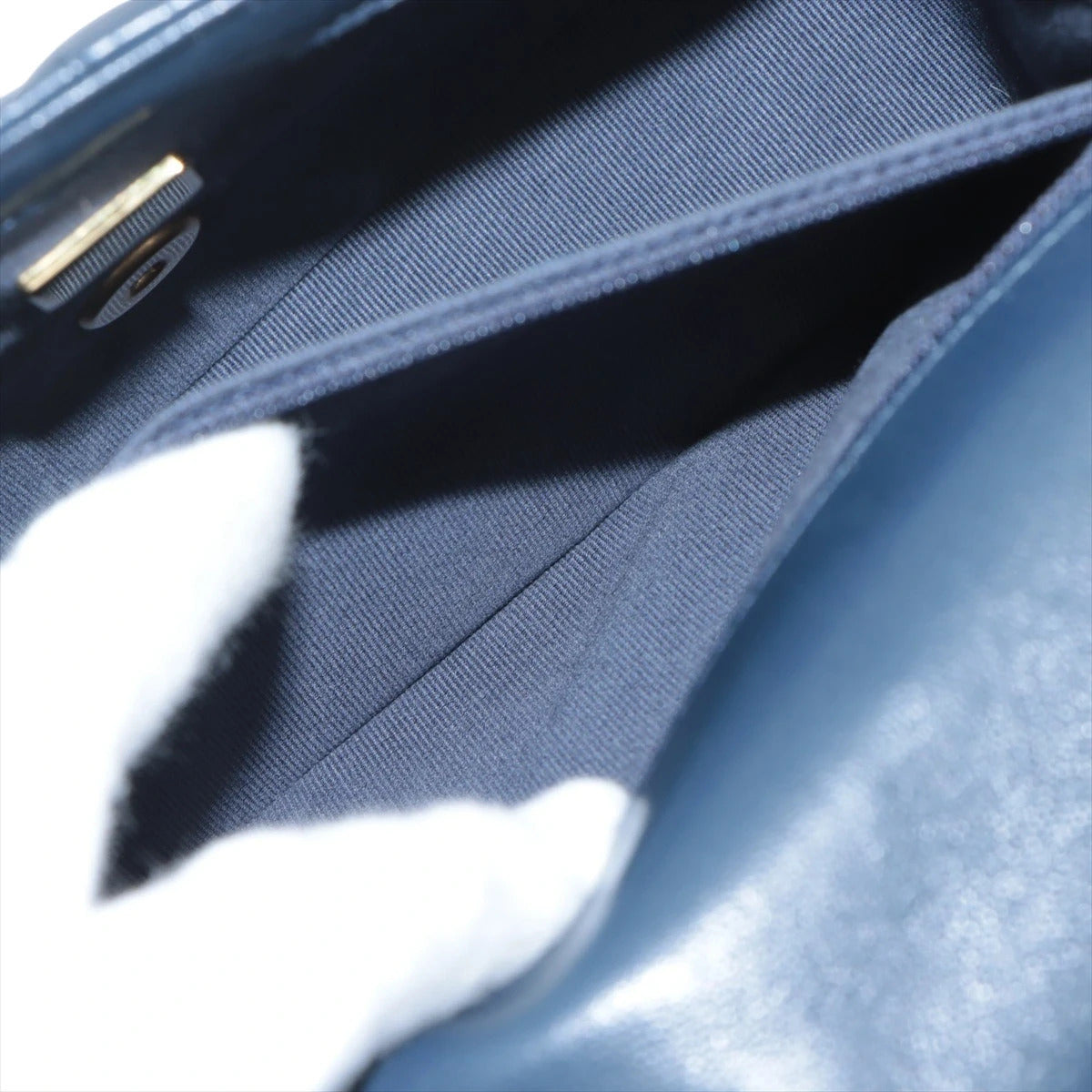 Pre-Loved Matelassé Mini Flap Crossbody Bag Quilted Leather Mini with Aged Gold Hardware, Navy