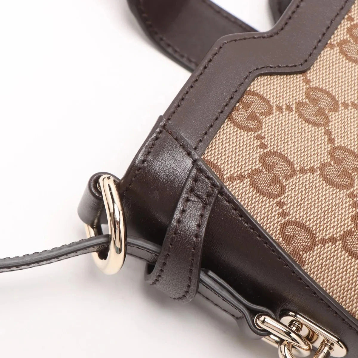 Pre-Loved Jackie Crossbody Bag Monogram Coated Canvas Mini with Gold Hardware, Beige Brown