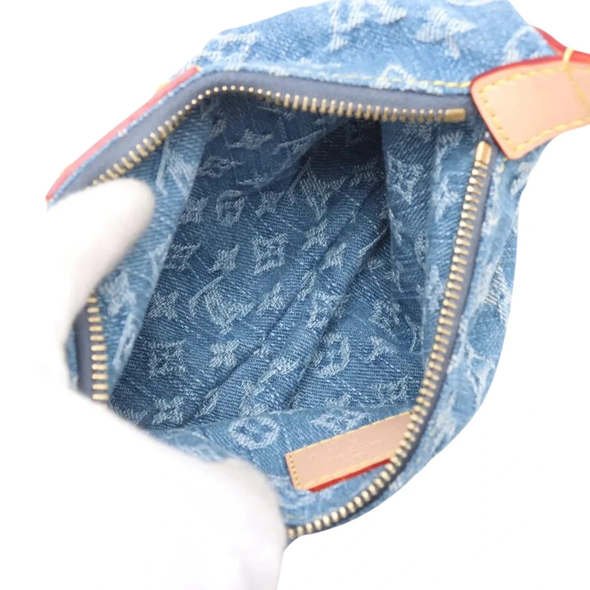 Pre-Loved Mini Pleaty Pochette Monogram Denim Mini with Gold Hardware, Blue