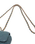 Pre-Loved Mini Flap Bag with Top Handle Handbag Quilted Leather Mini with Gold Hardware, Teal Blue