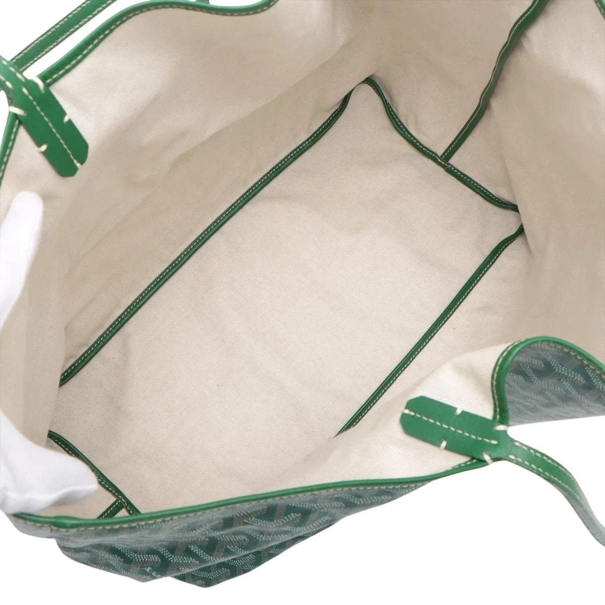 Pre-Loved Saint Louis Tote Goyardine Chevron Canvas Coated GM with Silver Hardware, Green