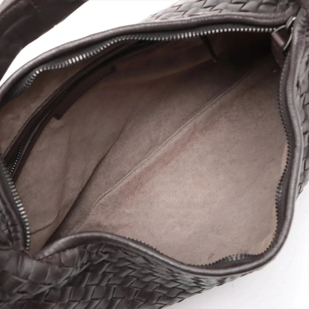 Pre-Loved Veneta Shoulder Bag Intrecciato Leather Medium with Gunmetal Hardware, Dark Brown