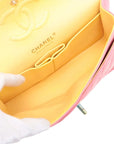 Pre-Loved Classic Double Flap Shoulder Bag Quilted Leather Small with Rainbow Iridescent Hardware, Pink