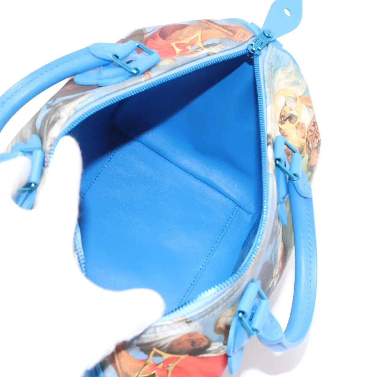 Pre-Loved Speedy Masters Rubens Handbag Printed Coated Canvas 30 with Gold Hardware, Blue Multicolor