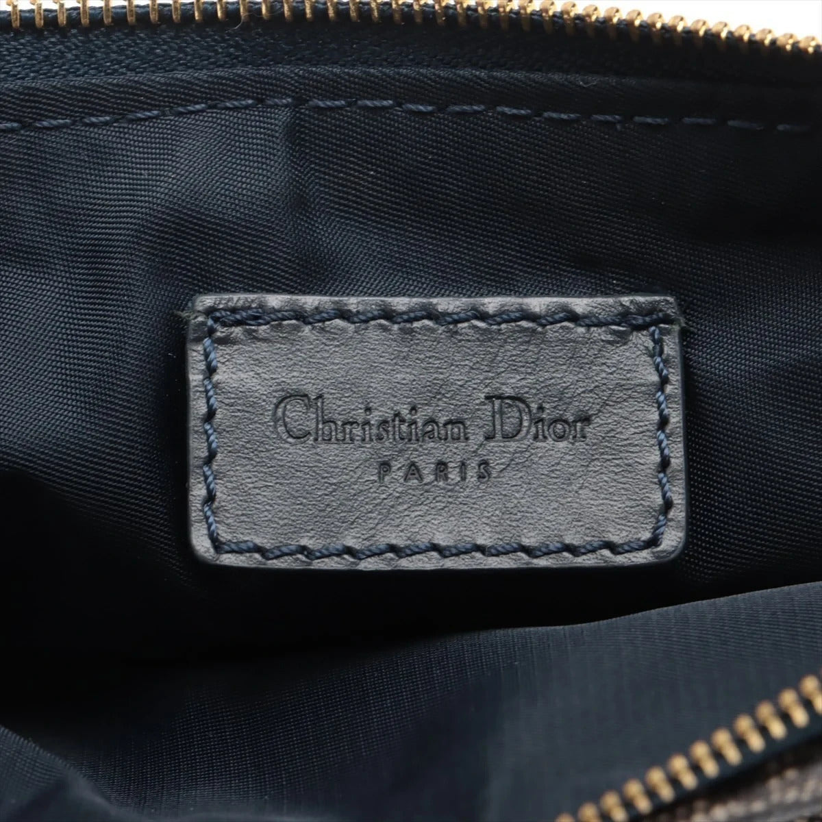 Pre-Loved Saddle Pochette Shoulder Bag Oblique Coated Canvas Mini with Gold Hardware, Navy Blue