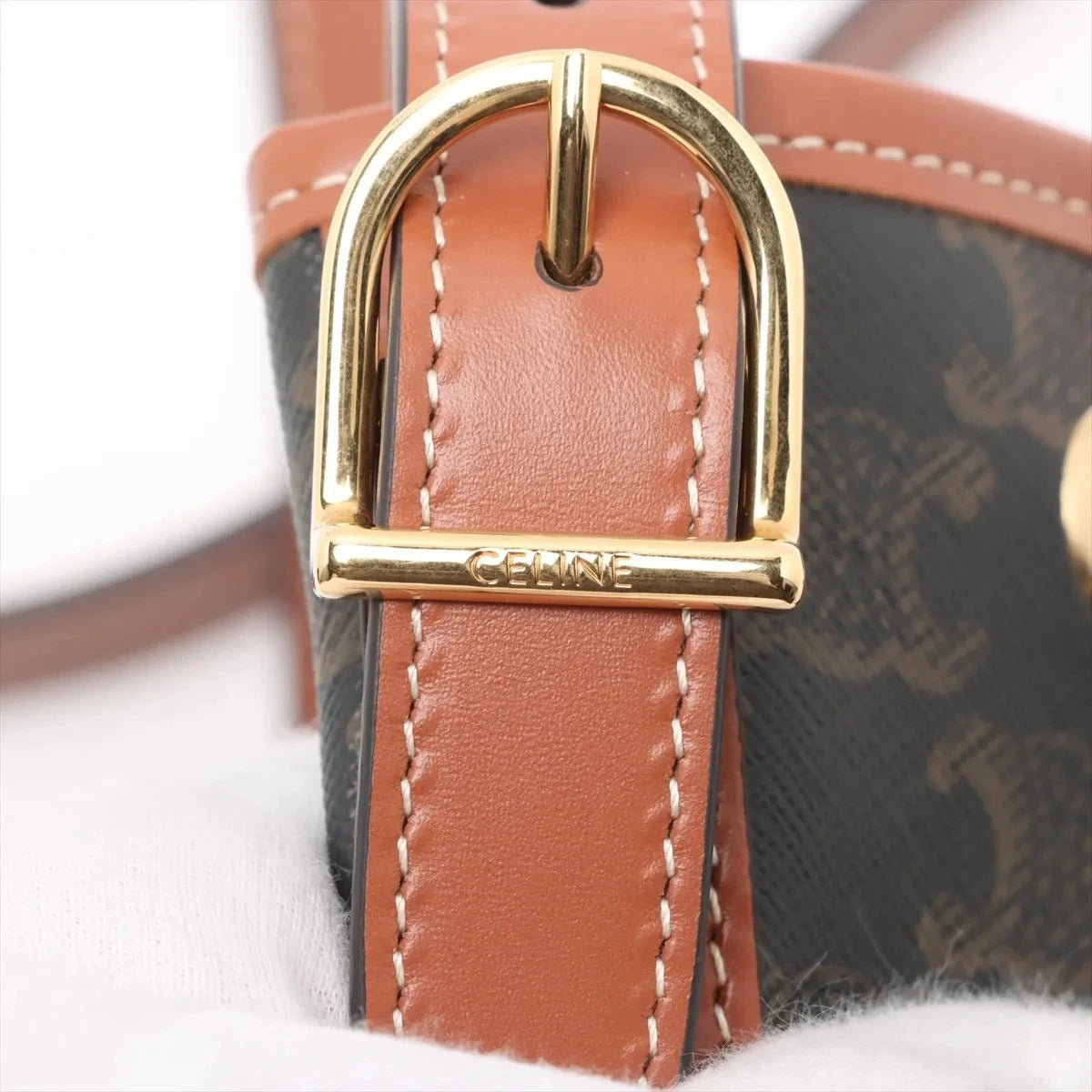 Pre-Loved Triomphe Drawstring Bucket Bucket Bag Triomphe Canvas Coated Small with Gold Hardware, Brown