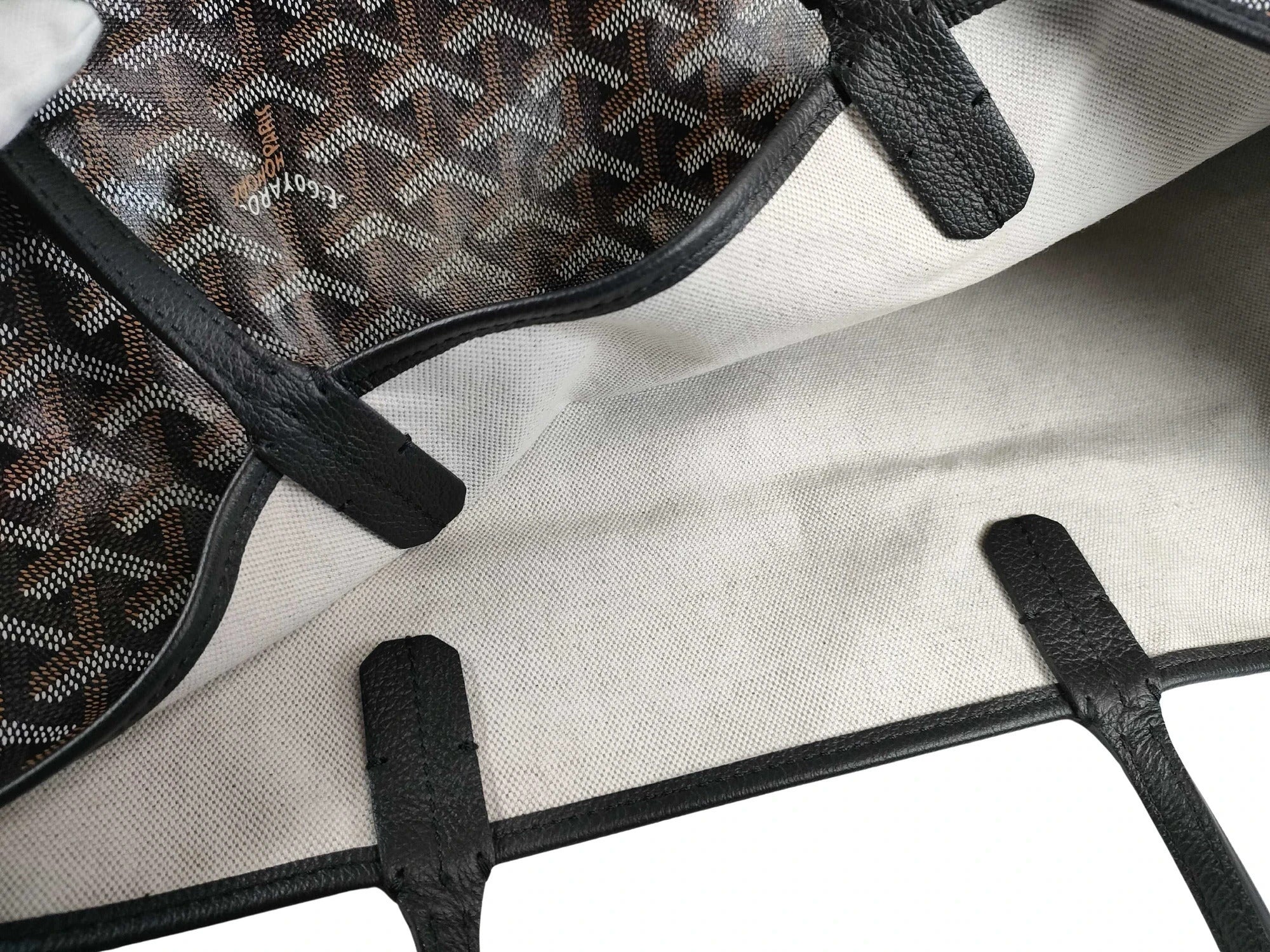 Pre-Loved Saint Louis Tote Goyardine Chevron Coated Canvas GM with Silver Hardware, Black/Brown