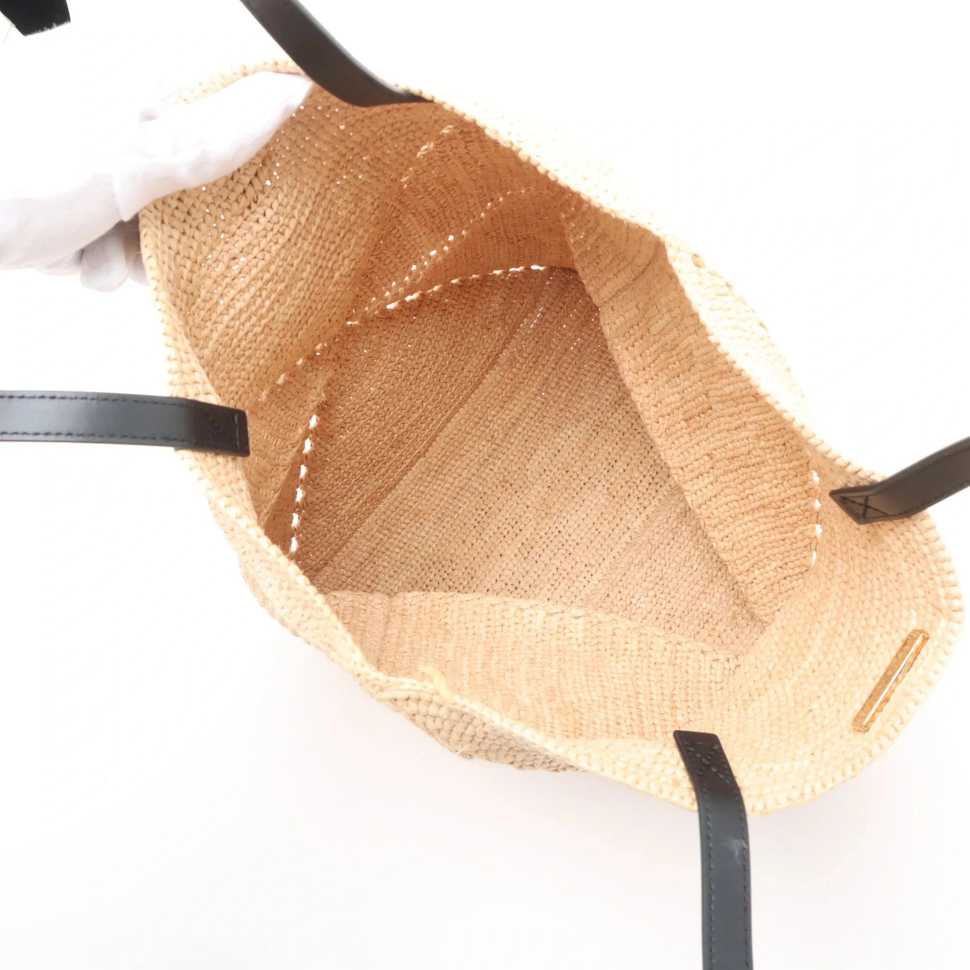 Pre-Loved Puzzle Fold Tote Tote Raffia Medium with Gold Hardware, Natural