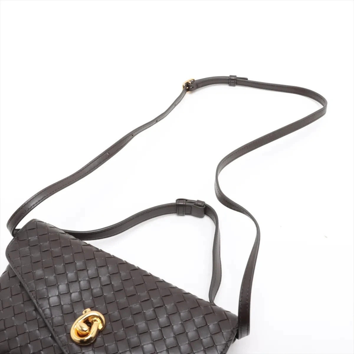 Pre-Loved Andiamo Crossbody Bag Intrecciato Leather Small with Gold Hardware, Dark Brown