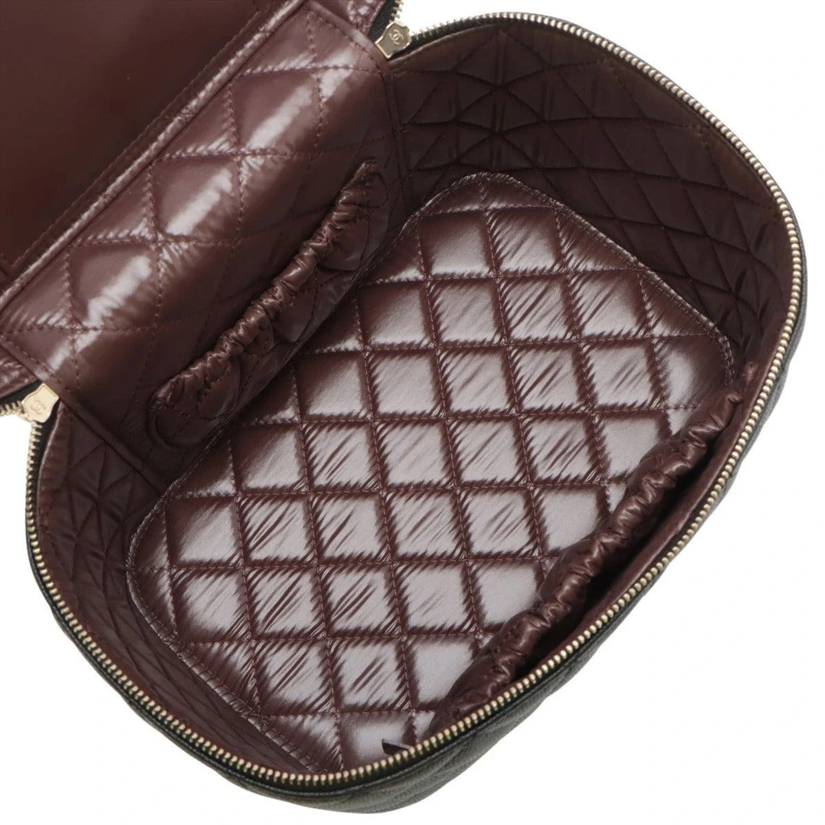 Pre-Loved CC Filigree Vanity Case Vanity Case Quilted Leather Small with Silver Hardware, Black