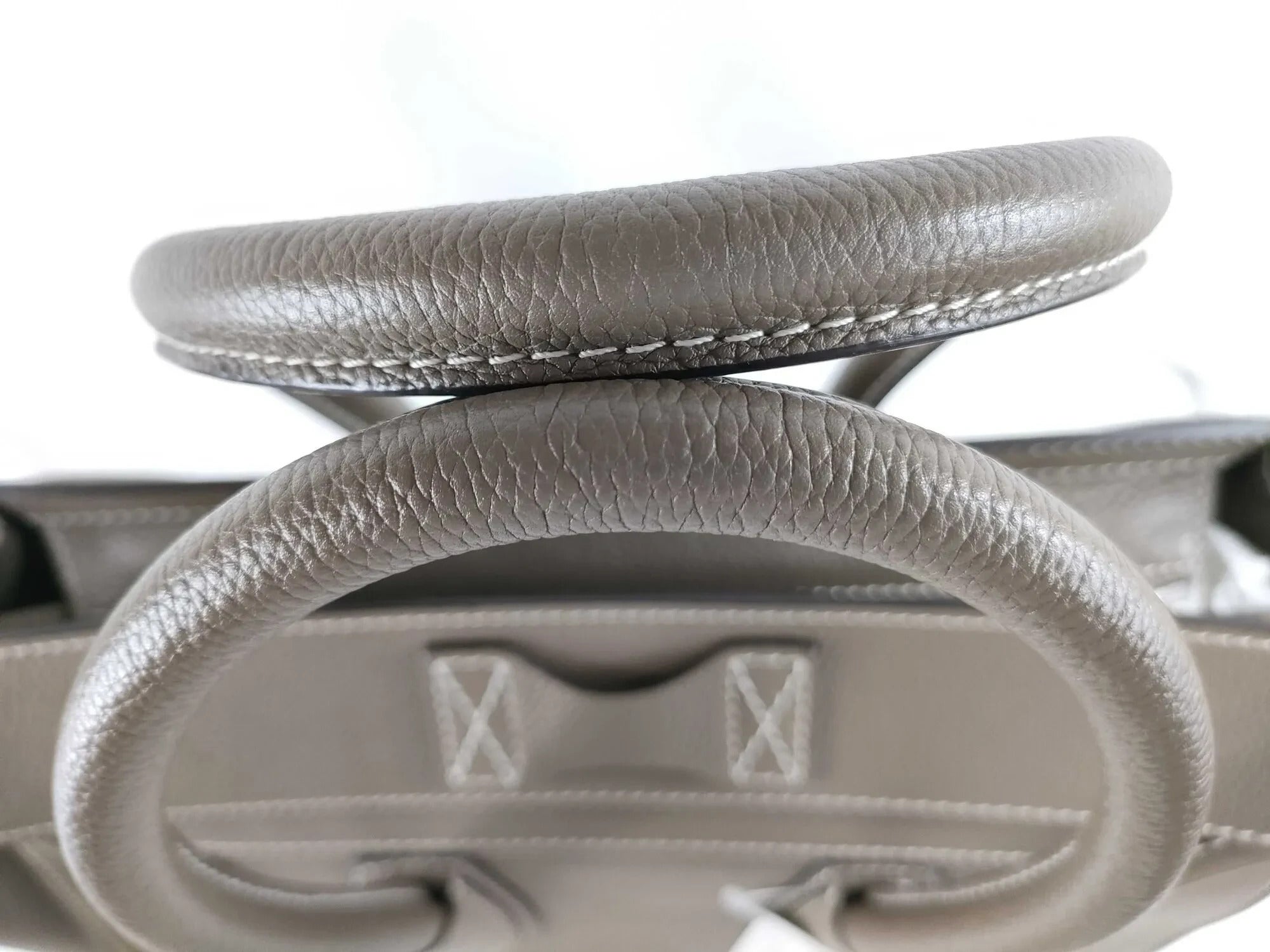 Pre-Loved Luggage Tote Leather Mini with Silver Hardware, Taupe