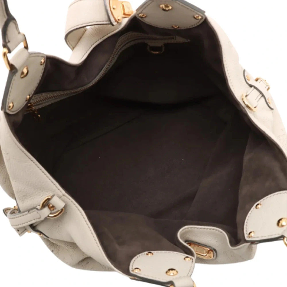 Pre-Loved Mahina XL Shoulder Bag Monogram Leather XL with Gold Hardware, Off-White